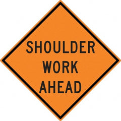 NMC - "Shoulder Work Ahead", 30" Wide x 30" High, Aluminum Construction Roadway Signs - 0.08" Thick, Black on Orange, High Intensity Reflectivity, Diamond, Post Mount - Exact Tooling