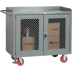 Little Giant - 3,600 Lb Capacity, 2 Shelf, 2 Door Mobile Cabinet Bench - 41" Wide x 24" Deep x 43" High, Steel, Gray - Exact Tooling