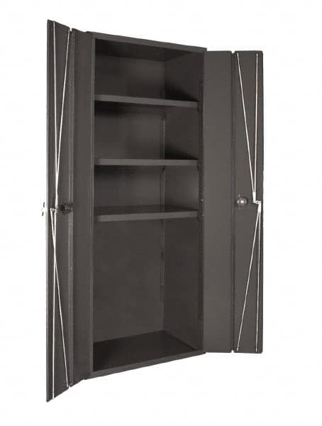 Durham - 3 Shelf Locking Storage Cabinet - Steel, 38" Wide x 26" Deep x 72" High, Gray - Exact Tooling