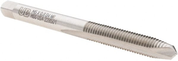 Union Butterfield - M5x0.80 Metric Coarse, 2 Flute, Bright Finish, High Speed Steel Spiral Point Tap - Plug Chamfer, Right Hand Thread, 2-3/8" OAL, 7/8" Thread Length, 0.194" Shank Diam, 6H Class of Fit, Series 1785NR - Exact Tooling