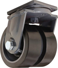 Hamilton - 10" Diam x 4" Wide x 13" OAH Top Plate Mount Dual Swivel Caster - Polyurethane Mold on Forged Steel, 13,000 Lb Capacity, Tapered Roller Bearing, 8-1/2 x 8-1/2" Plate - Exact Tooling