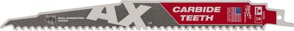 Milwaukee Tool - 9" Long x 1" Thick, Bi-Metal Reciprocating Saw Blade - Tapered Profile, 5 TPI, Toothed Edge, Universal Shank - Exact Tooling
