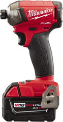 Milwaukee Tool - 18 Volt, 1/4" Drive, 450 In/Lb Torque, Cordless Impact Driver - 3000 RPM, 2 Lithium-Ion Batteries Included - Exact Tooling