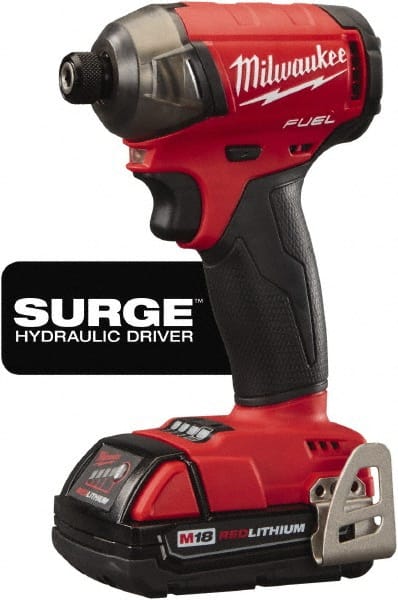 Milwaukee Tool - 18 Volt, 1/4" Drive, 450 In/Lb Torque, Cordless Impact Driver - 3000 RPM, 2 Lithium-Ion Batteries Included - Exact Tooling