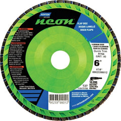 Norton - 120 Grit, 6" Disc Diam, 7/8" Center Hole, Type 27 Zirconia Alumina Flap Disc - 10,200 Max RPM, Cloth Backing, Arbor Attaching System, Coated - Exact Tooling