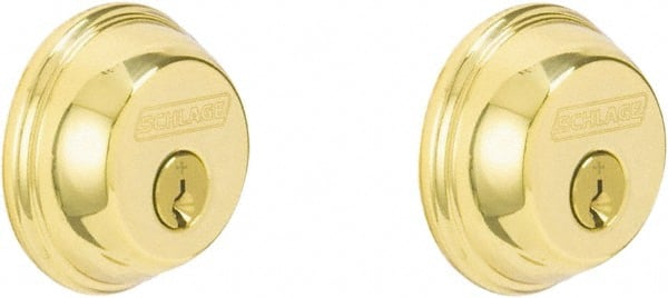 Schlage - 1-3/8 to 2-1/4" Door Thickness, Bright Brass Finish, Key Operated Deadbolt - Exact Tooling