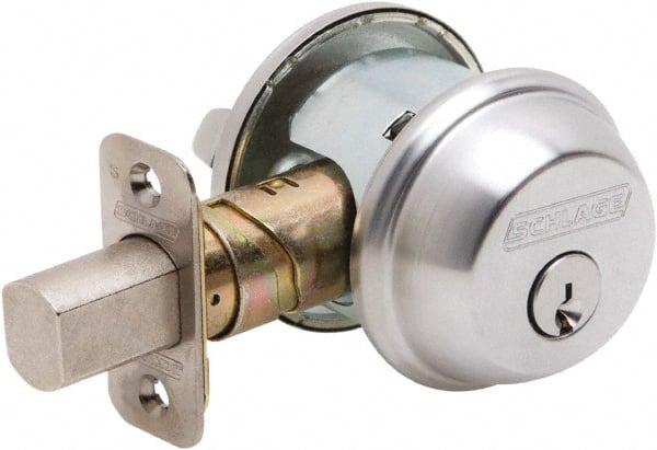 Schlage - 1-3/8 to 2-1/4" Door Thickness, Satin Chrome Finish, Key Operated Deadbolt - Exact Tooling