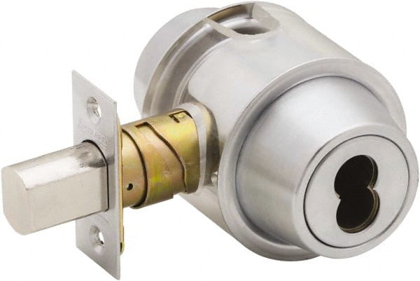 Schlage - 1-3/8 to 2-1/4" Door Thickness, Satin Chrome Finish, Key Operated Deadbolt - Exact Tooling