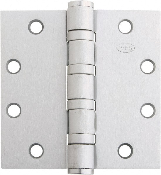 IVES - 4-1/2" Long x 4-1/2" Wide x 1.34" Thick, Stainless Steel Full Mortise Ball Bearing Hinge - Satin Chrome Finish, 5 Knuckles, 8 Holes - Exact Tooling