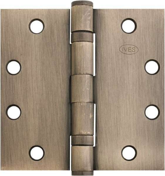IVES - 4-1/2" Long x 4-1/2" Wide x 1.34" Thick, Stainless Steel Full Mortise Ball Bearing Hinge - Stainless Steel Finish, 5 Knuckles, 8 Holes - Exact Tooling