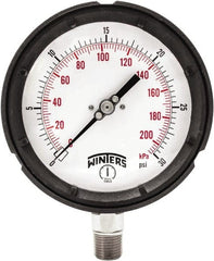 Winters - 4-1/2" Dial, 1/4 Thread, 0-30 Scale Range, Pressure Gauge - Bottom Connection Mount, Accurate to ±0.5% of Scale - Exact Tooling