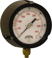 Winters - 4-1/2" Dial, 1/4 Thread, 0-600 Scale Range, Pressure Gauge - Bottom Connection Mount, Accurate to ±0.5% of Scale - Exact Tooling