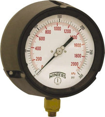 Winters - 4-1/2" Dial, 1/4 Thread, 0-300 Scale Range, Pressure Gauge - Bottom Connection Mount, Accurate to ±0.5% of Scale - Exact Tooling