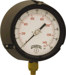 Winters - 4-1/2" Dial, 1/4 Thread, 0-200 Scale Range, Pressure Gauge - Bottom Connection Mount, Accurate to ±0.5% of Scale - Exact Tooling