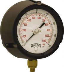 Winters - 4-1/2" Dial, 1/4 Thread, 0-160 Scale Range, Pressure Gauge - Bottom Connection Mount, Accurate to ±0.5% of Scale - Exact Tooling