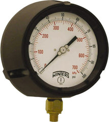 Winters - 4-1/2" Dial, 1/4 Thread, 0-100 Scale Range, Pressure Gauge - Bottom Connection Mount, Accurate to ±0.5% of Scale - Exact Tooling