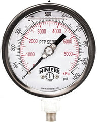 Winters - 4" Dial, 1/4 Thread, 0-1,000 Scale Range, Pressure Gauge - Bottom Connection Mount, Accurate to 0.01% of Scale - Exact Tooling