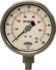 Winters - 4" Dial, 1/4 Thread, 0-100 Scale Range, Pressure Gauge - Bottom Connection Mount, Accurate to 1% Full-Scale of Scale - Exact Tooling