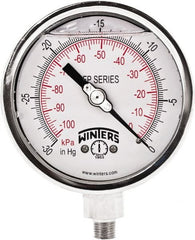 Winters - 4" Dial, 1/4 Thread, 30" HG Vac Scale Range, Pressure Gauge - Bottom Connection Mount, Accurate to 1% Full-Scale of Scale - Exact Tooling