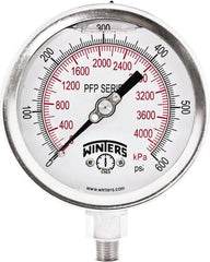 Winters - 4" Dial, 1/4 Thread, 0-600 Scale Range, Pressure Gauge - Bottom Connection Mount, Accurate to 1% Full-Scale of Scale - Exact Tooling
