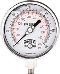 Winters - 4" Dial, 1/4 Thread, 0-60 Scale Range, Pressure Gauge - Bottom Connection Mount, Accurate to 1% Full-Scale of Scale - Exact Tooling