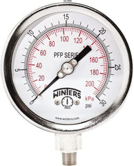 Winters - 4" Dial, 1/4 Thread, 0-30 Scale Range, Pressure Gauge - Bottom Connection Mount, Accurate to 0.01% of Scale - Exact Tooling