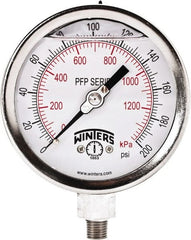 Winters - 4" Dial, 1/4 Thread, 0-200 Scale Range, Pressure Gauge - Bottom Connection Mount, Accurate to 1% Full-Scale of Scale - Exact Tooling