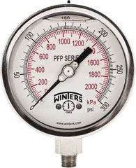Winters - 4" Dial, 1/4 Thread, 0-300 Scale Range, Pressure Gauge - Bottom Connection Mount, Accurate to 1% Full-Scale of Scale - Exact Tooling