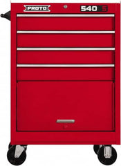 Proto - 4 Drawer Steel Tool Roller Cabinet - 27" Wide x 42" High x 18" Deep, Ball Bearing Drawer Slides, Red - Exact Tooling