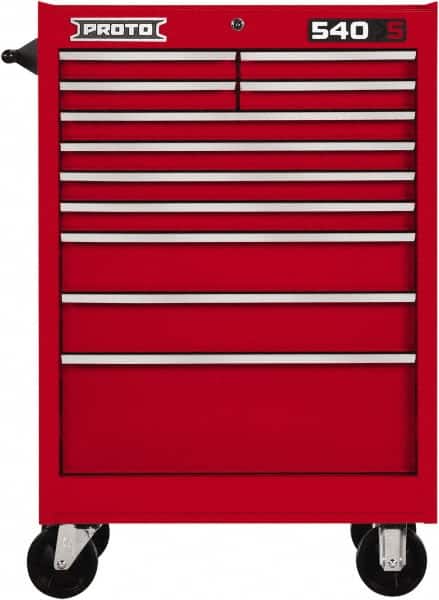 Proto - 11 Drawer Steel Tool Roller Cabinet - 27" Wide x 42" High x 18" Deep, Ball Bearing Drawer Slides, Red - Exact Tooling