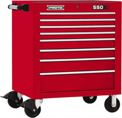 Proto - 8 Drawer Steel Tool Roller Cabinet - 34" Wide x 41" High x 25-1/4" Deep, Ball Bearing Drawer Slides, Red - Exact Tooling