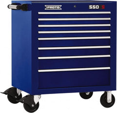Proto - 8 Drawer Steel Tool Roller Cabinet - 34" Wide x 41" High x 25-1/4" Deep, Ball Bearing Drawer Slides, Blue - Exact Tooling