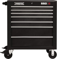 Proto - 7 Drawer Steel Tool Roller Cabinet - 34" Wide x 41" High x 25-1/4" Deep, Ball Bearing Drawer Slides, Black - Exact Tooling