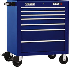 Proto - 7 Drawer Steel Tool Roller Cabinet - 34" Wide x 41" High x 25-1/4" Deep, Ball Bearing Drawer Slides, Blue - Exact Tooling