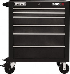 Proto - 6 Drawer Steel Tool Roller Cabinet - 34" Wide x 41" High x 25-1/4" Deep, Ball Bearing Drawer Slides, Black - Exact Tooling