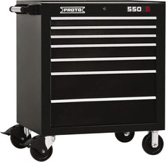 Proto - 7 Drawer Steel Tool Roller Cabinet - 34" Wide x 41" High x 25-1/4" Deep, Ball Bearing Drawer Slides, Black - Exact Tooling
