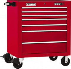 Proto - 7 Drawer Steel Tool Roller Cabinet - 34" Wide x 41" High x 25-1/4" Deep, Ball Bearing Drawer Slides, Red - Exact Tooling