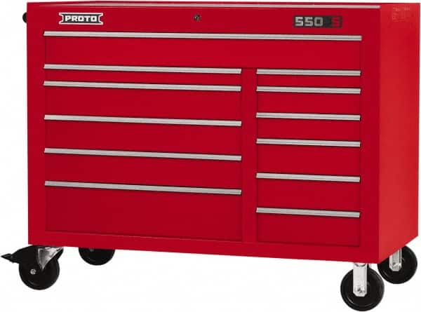 Proto - 23,419 Lb Capacity, 12 Drawer Mobile Workstation - 50" Wide x 25-1/4" Deep x 41" High, Steel, Red - Exact Tooling