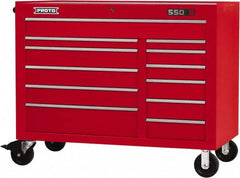Proto - 23,419 Lb Capacity, 12 Drawer Mobile Workstation - 50" Wide x 25-1/4" Deep x 41" High, Steel, Red - Exact Tooling
