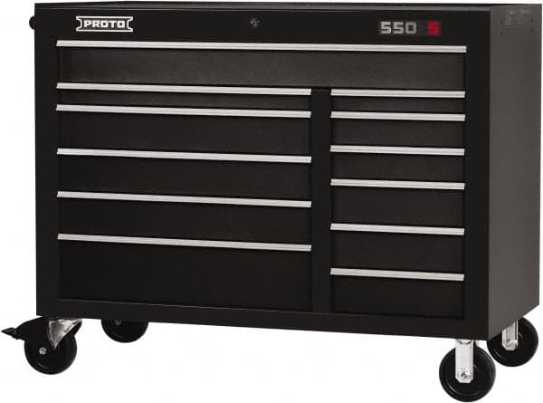 Proto - 23,419 Lb Capacity, 12 Drawer Mobile Workstation - 50" Wide x 25-1/4" Deep x 41" High, Steel, Dual Black - Exact Tooling