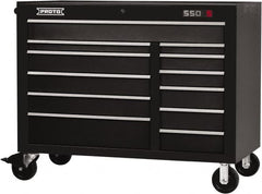 Proto - 23,419 Lb Capacity, 12 Drawer Mobile Workstation - 50" Wide x 25-1/4" Deep x 41" High, Steel, Dual Black - Exact Tooling