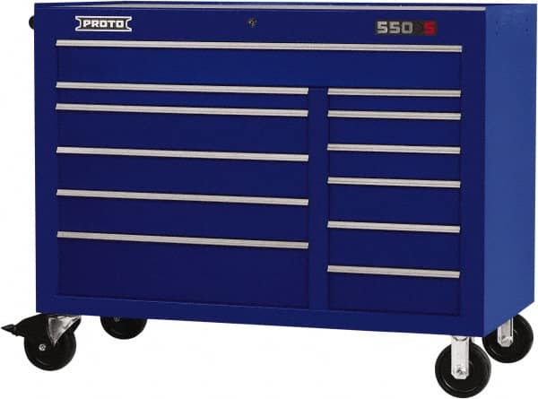 Proto - 23,419 Lb Capacity, 12 Drawer Mobile Workstation - 50" Wide x 25-1/4" Deep x 41" High, Steel, Blue - Exact Tooling