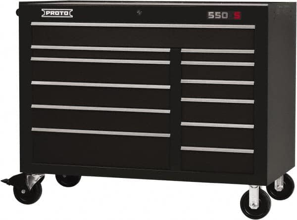 Proto - 23,419 Lb Capacity, 12 Drawer Mobile Workstation - 50" Wide x 25-1/4" Deep x 41" High, Steel, Black - Exact Tooling