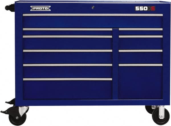 Proto - 23,779 Lb Capacity, 10 Drawer Mobile Workstation - 50" Wide x 25-1/4" Deep x 41" High, Steel, Blue - Exact Tooling
