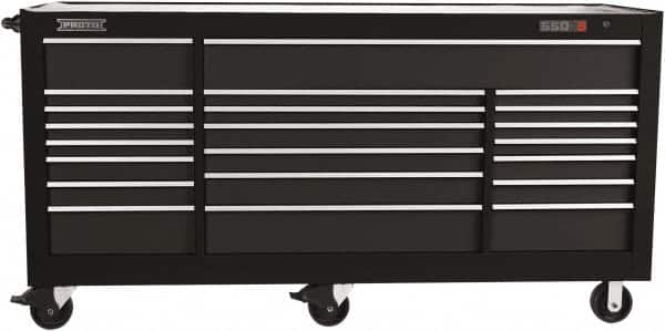 Proto - 48,115 Lb Capacity, 22 Drawer Mobile Power Workstation - 88-1/4" Wide x 27" Deep x 46-3/8" High, Steel, Dual Black - Exact Tooling
