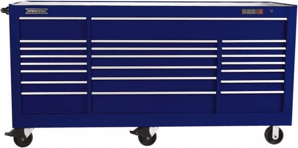 Proto - 48,115 Lb Capacity, 22 Drawer Mobile Workstation - 88-1/4" Wide x 27" Deep x 46-3/8" High, Steel, Blue - Exact Tooling