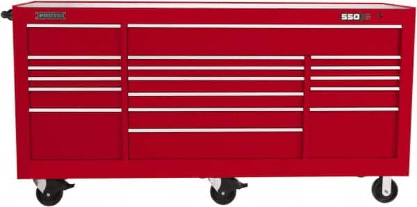 Proto - 48,654 Lb Capacity, 20 Drawer Mobile Workstation - 88-1/4" Wide x 27" Deep x 46-3/8" High, Steel, Red - Exact Tooling