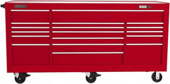 Proto - 48,654 Lb Capacity, 20 Drawer Mobile Workstation - 88-1/4" Wide x 27" Deep x 46-3/8" High, Steel, Red - Exact Tooling