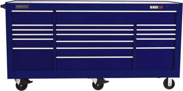 Proto - 48,654 Lb Capacity, 20 Drawer Mobile Workstation - 88-1/4" Wide x 27" Deep x 46-3/8" High, Steel, Blue - Exact Tooling