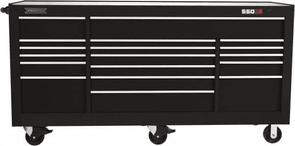 Proto - 48,654 Lb Capacity, 20 Drawer Mobile Workstation - 88-1/4" Wide x 27" Deep x 46-3/8" High, Steel, Black - Exact Tooling